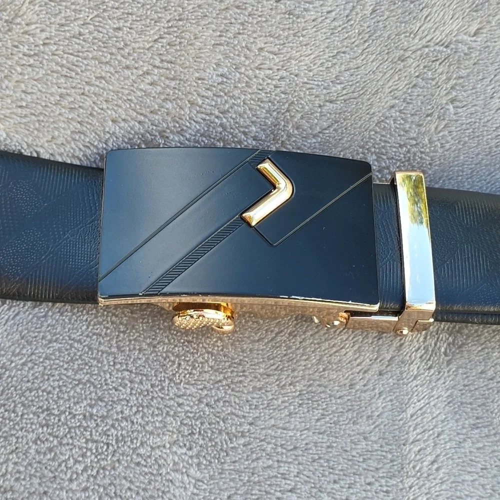 2 Men's Solid Buckle with Automatic Ratchet Leather Belt 63